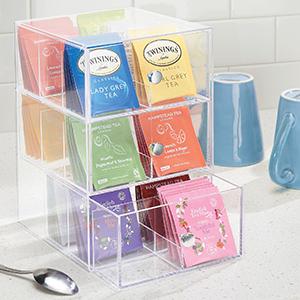 Plastic Condiment Organizer and Tea Bag Holder - 8-Compartment Kitchen Pantry/Countertop Storage Caddy - Divided Chip 2