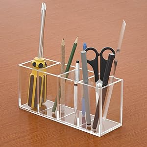 Acrylic Pen Holder 4 Compartments,Clear Pen Holder Organizer Makeup Brush Holder for Office Desk Accessories,Cosmetic 1