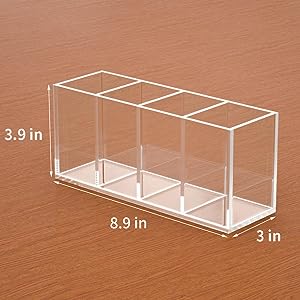Acrylic Pen Holder 4 Compartments,Clear Pen Holder Organizer Makeup Brush Holder for Office Desk Accessories,Cosmetic 2
