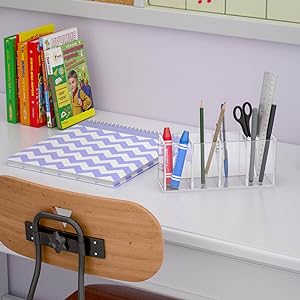 Acrylic Pen Holder 4 Compartments,Clear Pen Holder Organizer Makeup Brush Holder for Office Desk Accessories,Cosmetic 4