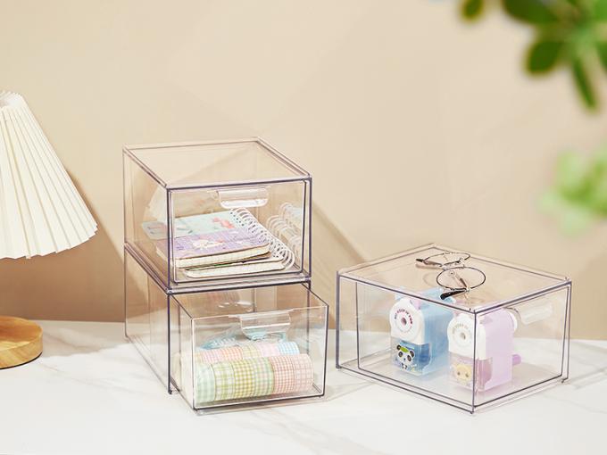 Stackable Makeup Organizer Drawers, 4.4'' Tall Acrylic Bathroom Storage Drawer, Cosmetics Storage Box for Vanity 0