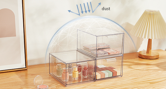 Stackable Makeup Organizer Drawers, 4.4'' Tall Acrylic Bathroom Storage Drawer, Cosmetics Storage Box for Vanity 1