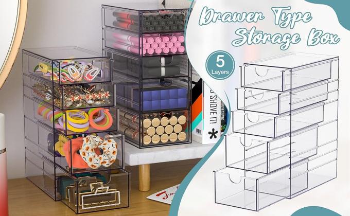 Clear Containers For Hair Accessory Organizing, Plastic Hair Accessory Organizer Box With 5 Drawers, Hair Accessory 0