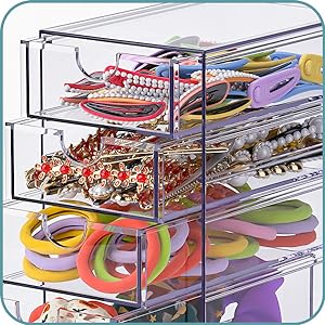 Clear Containers For Hair Accessory Organizing, Plastic Hair Accessory Organizer Box With 5 Drawers, Hair Accessory 3