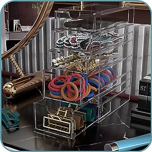 Clear Containers For Hair Accessory Organizing, Plastic Hair Accessory Organizer Box With 5 Drawers, Hair Accessory 4