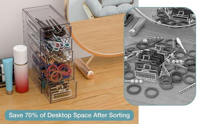 Clear Containers For Hair Accessory Organizing, Plastic Hair Accessory Organizer Box With 5 Drawers, Hair Accessory 5