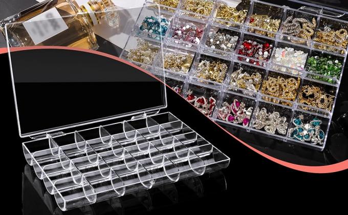 Plastic Nail Art Decorations Container, Transparent Plastic Organizer Box, Clear Storage Container Jewelry Box 0