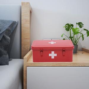 First Aid Kit Supplies Bin, Metal Medicine Storage Tin, First Aid Empty Box with Safety Lock Home Emergency Tool Set 5