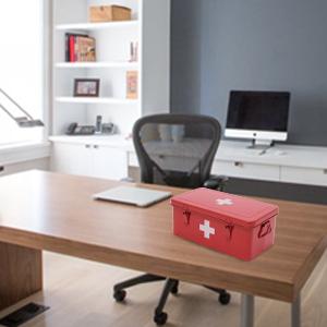 First Aid Kit Supplies Bin, Metal Medicine Storage Tin, First Aid Empty Box with Safety Lock Home Emergency Tool Set 3