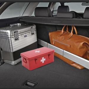 First Aid Kit Supplies Bin, Metal Medicine Storage Tin, First Aid Empty Box with Safety Lock Home Emergency Tool Set 6