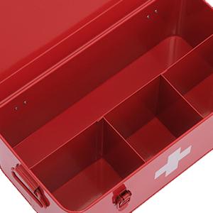 First Aid Kit Supplies Bin, Metal Medicine Storage Tin, First Aid Empty Box with Safety Lock Home Emergency Tool Set 8