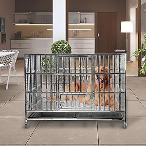 47 Inch Heavy Duty Stainless Steel Dog Cage High Anxiety Indestructible and Escape-Proof Dog Crate Kennel for Large 5