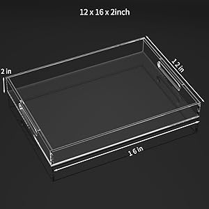 Clear Serving Tray Spill Proof- Acrylic Decorative Tray Organiser For Ottoman Coffee Table Countertop With Handles 0