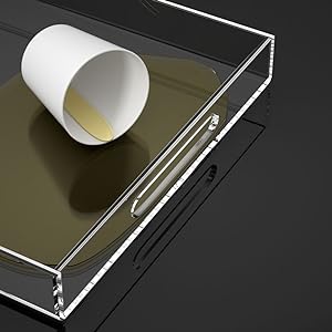 Clear Serving Tray Spill Proof- Acrylic Decorative Tray Organiser For Ottoman Coffee Table Countertop With Handles 3