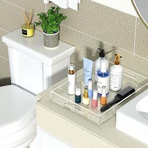 Clear Serving Tray Spill Proof- Acrylic Decorative Tray Organiser For Ottoman Coffee Table Countertop With Handles 6
