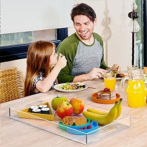 Clear Serving Tray Spill Proof- Acrylic Decorative Tray Organiser For Ottoman Coffee Table Countertop With Handles 8