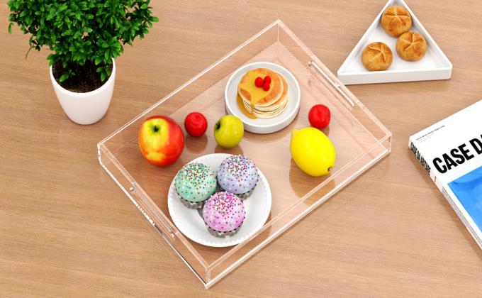Clear Serving Tray Spill Proof- Acrylic Decorative Tray Organiser For Ottoman Coffee Table Countertop With Handles 11