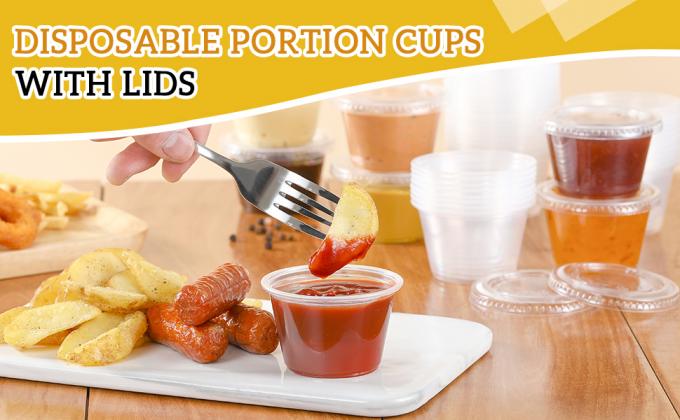 Portion Cups With Lids, Small Plastic Containers with Lids, Airtight Stackable Souffle Cups, Jello Shot Cups, Sauce 1