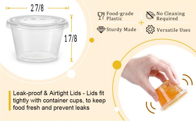 Portion Cups With Lids, Small Plastic Containers with Lids, Airtight Stackable Souffle Cups, Jello Shot Cups, Sauce 2