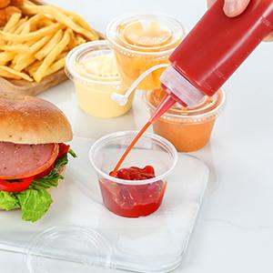 Portion Cups With Lids, Small Plastic Containers with Lids, Airtight Stackable Souffle Cups, Jello Shot Cups, Sauce 4