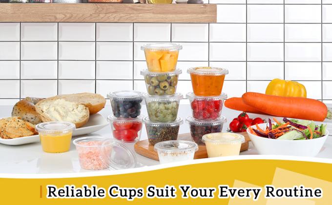 Portion Cups With Lids, Small Plastic Containers with Lids, Airtight Stackable Souffle Cups, Jello Shot Cups, Sauce 6