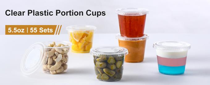5.5 oz Portion Cups With Lids, Jello Shot Cups, Small Plastic Containers, Airtight and Stackable Souffle Cups 0