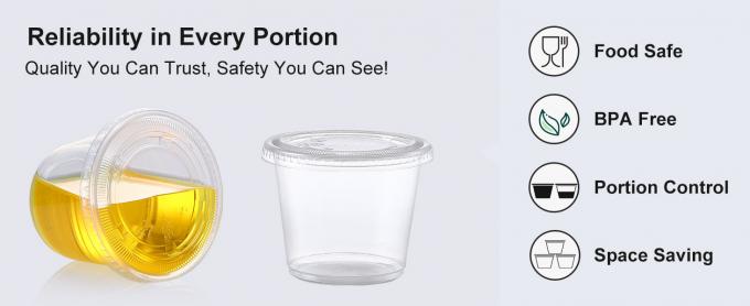 5.5 oz Portion Cups With Lids, Jello Shot Cups, Small Plastic Containers, Airtight and Stackable Souffle Cups 1