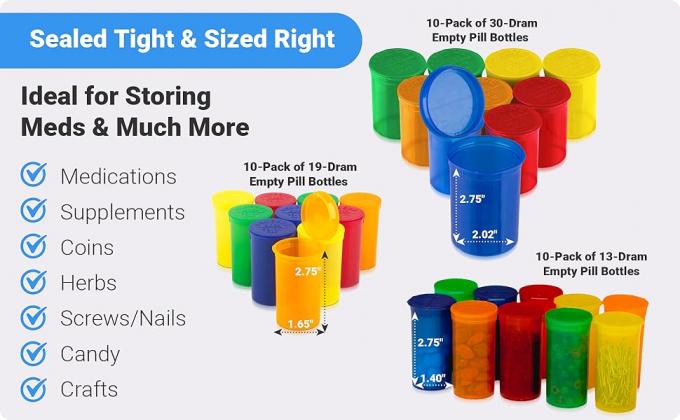Empty Pill Bottles with Caps - Airtight 30 Dram Pop Top Bottles - Prescription Medicine Container - for Herbs, Candy 5