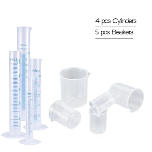 Plastic Graduated Cylinders And Beakers 5 Pipettes, 10ml 25ml 50ml 100ml Cylinders, 50ml 100ml 250ml 500ml 1000ml 6