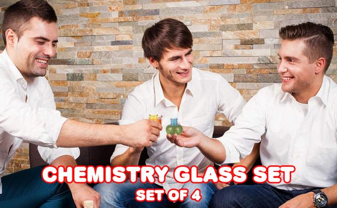 Chemistry Glass Set, 4 Plastic Laboratory Glasses, Funny Scientific Gifts, Cool Chemistry Graduation Gag Gift 0
