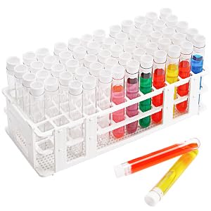 Plastic Test Tubes With Rack And Caps, 16 X 100mm With Holder For Scientific Experiments, Beads Liquid 1