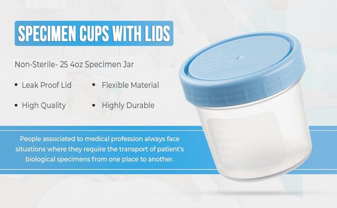 Supply Specimen Cups with Lids-Leak Proof Lid- High Quality Latex Free Polypropylene Plastic- Non-Sterile- 25 4oz 0