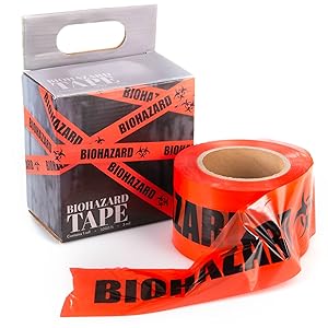 Biohazard Warning Tape with Black Imprint, Legend "Biohazard" (with Logo), 55 yd. Length x 2" Width, 3" Diameter Core 0