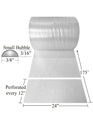 Bubble Roll 24 Wide X 175 Ft Small Bubbles 3/16 Perforated Every 12, Clear Perforated Bubble Cushioning Wrap 3