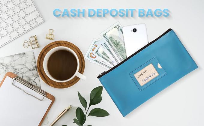 Zipper Security Bank Deposit Bag, Clear Window & 14 Insert Cards Cash Bag, Utility Pouch, Assorted 7 Colors 0