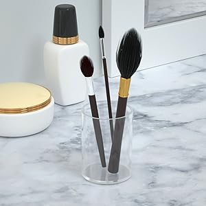 Acrylic Pen Holder 2 Pack,Clear Desktop Pencil Cup Stationery Organizer For Office Desk Accessory -Round 5