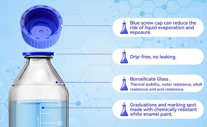 Lab Water Reagent Scientific 500ml Glass Round Media Storage Bottles With GL45 Screw Cap, Borosilicate Glass 1