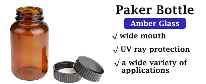 Glass Wide Mouth Packer Bottle, 4oz Amber, For Sampling, Packaging, Storage, Preservation Or Transport 0