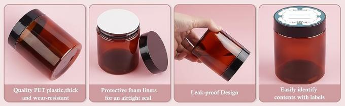 Amber Plastic Jars With Lids And Labels, 12 Pack Empty Brown Cosmetic Containers For Beauty Products,Body Butter 0