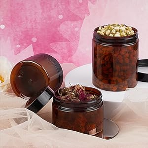 Amber Plastic Jars With Lids And Labels, 12 Pack Empty Brown Cosmetic Containers For Beauty Products,Body Butter 3