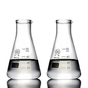 Narrow Mouth Erlenmeyer Flask With Rubber Stopper Glass Flask 5 Piece Set, Narrow Mouth Erlenmeyer, Borosilicate 0