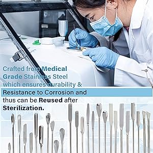 Science Lab Micro Spatula Tweezer Sampler Set, Stainless Steel MutliPurpose Laboratory Sampling Mixing Pipette Set 0
