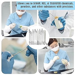 Science Lab Micro Spatula Tweezer Sampler Set, Stainless Steel MutliPurpose Laboratory Sampling Mixing Pipette Set 2