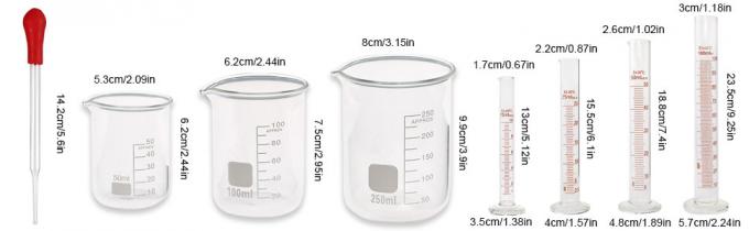 Glass Graduated Cylinder Set 10ml 25ml 50ml 100ml, Thick Glass Beaker Set 50ml 100ml 250ml With 2 Droppers 1