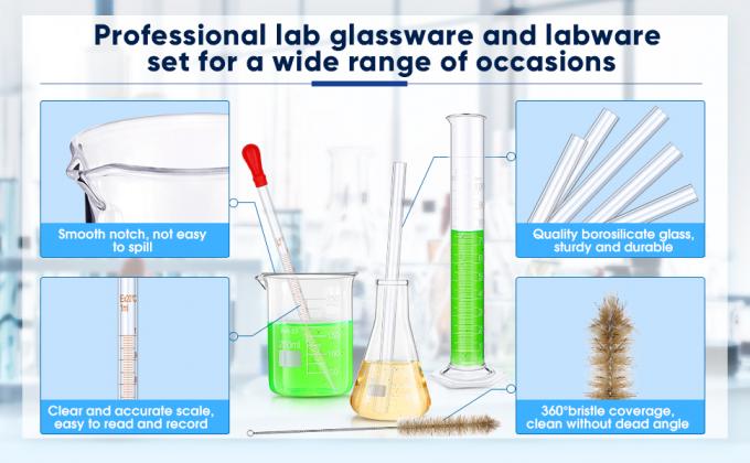 Lab Glassware Set Beaker Flask Cylinder Set 3 Glass Beakers 3 Erlenmeyer Flasks 3 Graduated Measuring Cylinders 1