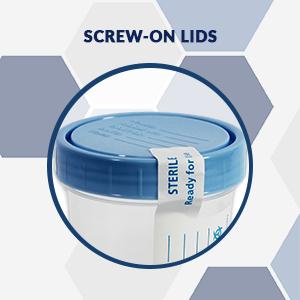 Disposable Specimen Cups| High-Grade Silicone, Sterile, Individually Wrapped Medical Cups W/Leakproof, Screw-On Lids 1