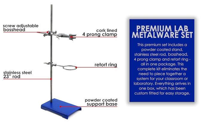 Chemical Resistant Steel Ring Stand Set - Lab Stand Support With Clamp - 8 Inch X 5 Inch Base, 24 Inch Rod 0