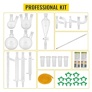 Laboratory Glassware 24/40 Chemistry Glassware 32PCS Chemistry Lab Glassware Kit Distillations Separation 6