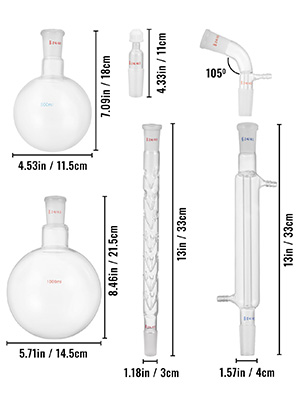 Laboratory Glassware 24/40 Chemistry Glassware 32PCS Chemistry Lab Glassware Kit Distillations Separation 8