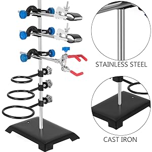Laboratory Grade Metalware Set - Support Stand Premium Iron Material Laboratory Stand Support Lab Clamp Flask Clamp 1